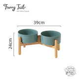 Green Ceramic Pet Big Dog Cat Bowl with Wooden Rack