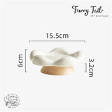 Floral Ceramic Pet Cat Dog Food Bowl Non-Slip Low Foot Wooden Stand