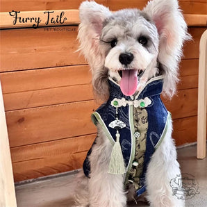 Ancient Chinese Style Denim Pet Dog Cat Vest Jacket Coat