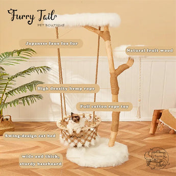Cmisstree - Cloud Wood Cat Tree Climber Scratching Post Hanging Hammock