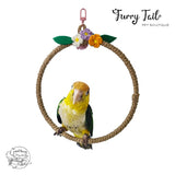 Floral Pet Bird Parrot Stand Hanging Rope Swing Ring Toy