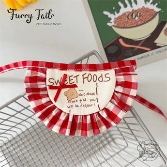 Red Plaid Teddy Bear Dog Cat Small Pet Bib Accessories Bandana