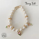 Pink Tulips Gold-Plated Pearl Jewelry Dog Cat Small Pet Necklace