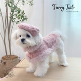 Chanel Style Knitted Cloak Stylish Cape Harness & Leash With Beret Set