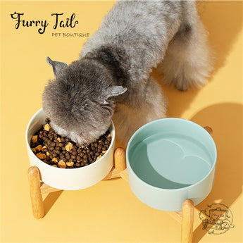 Green Ceramic Pet Big Dog Cat Bowl with Wooden Rack