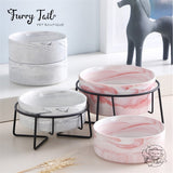 Marbled Pattern Pet Dog Cat Ceramic Bowl with Iron Rack