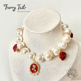 Red Rose Gold-Plated Brass Pearl Jewelry Necklace For Small Dog Large Dog Cat Small Pet