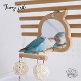 Pet Bird Parrot Toy Wood Stand Perch with Mirror/Food Bowl