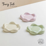 Floral Ceramic Pet Cat Dog Food Bowl Non-Slip Low Foot Wooden Stand