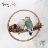 Flower Moon Bird Parrot Rope Wood Stand Ring Toy With Pine Cone