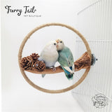 Flower Moon Bird Parrot Rope Wood Stand Ring Toy With Pine Cone
