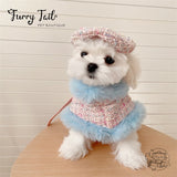 Chanel Style Knitted Cloak Stylish Cape Harness & Leash With Beret Set