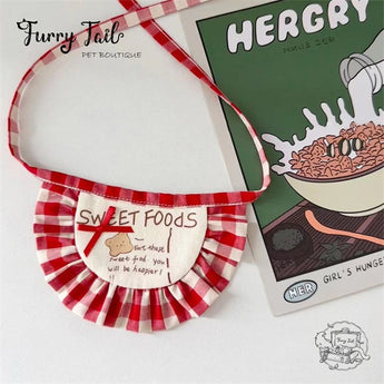 Red Plaid Teddy Bear Dog Cat Small Pet Bib Accessories Bandana