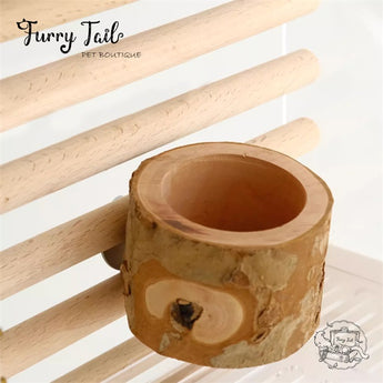 Natural Wood Pet Bird Parrot Small Pet Food Box Bowl