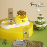 Pet Dog Cat Stainless Double Food Bowl Water Dispenser Slow Feeder