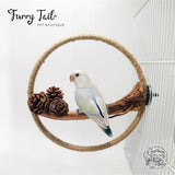 Flower Moon Bird Parrot Rope Wood Stand Ring Toy With Pine Cone