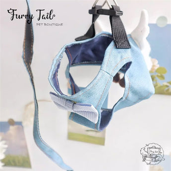 Blue Sky White Cloud Jean Pet Dog Cat Harness & Leash Clothes