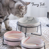 Marbled Pattern Pet Dog Cat Ceramic Bowl with Iron Rack