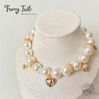 Pink Tulips Gold-Plated Pearl Jewelry Dog Cat Small Pet Necklace