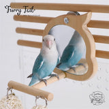 Pet Bird Parrot Toy Wood Stand Perch with Mirror/Food Bowl