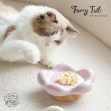 Floral Ceramic Pet Cat Dog Food Bowl Non-Slip Low Foot Wooden Stand