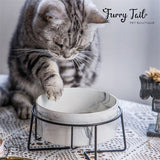 Marbled Pattern Pet Dog Cat Ceramic Bowl with Iron Rack