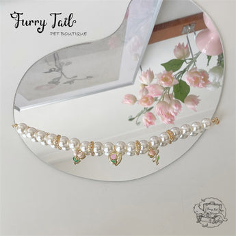 Pink Tulips Gold-Plated Pearl Jewelry Dog Cat Small Pet Necklace