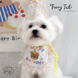 Mini Bear Pet Dog Cat Birthday Bandana Outfit Bib Set With Party Hat