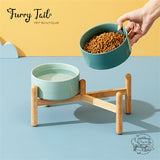 Green Ceramic Pet Big Dog Cat Bowl with Wooden Rack