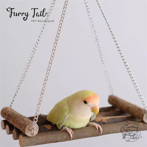 Bird Parrot Small Pet Toys Natural Wooden Bridge Stand Swing