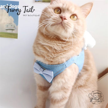 Blue Sky White Cloud Jean Pet Dog Cat Harness & Leash Clothes