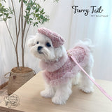 Chanel Style Knitted Cloak Stylish Cape Harness & Leash With Beret Set
