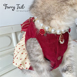 Red Rose Gold-Plated Brass Pearl Jewelry Necklace For Small Dog Large Dog Cat Small Pet