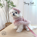 Chanel Style Knitted Cloak Stylish Cape Harness & Leash With Beret Set