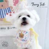 Mini Bear Pet Dog Cat Birthday Bandana Outfit Bib Set With Party Hat