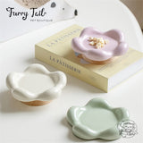 Floral Ceramic Pet Cat Dog Food Bowl Non-Slip Low Foot Wooden Stand