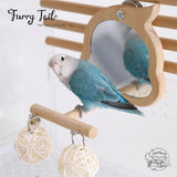 Pet Bird Parrot Toy Wood Stand Perch with Mirror/Food Bowl