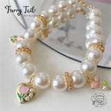 Pink Tulips Gold-Plated Pearl Jewelry Dog Cat Small Pet Necklace