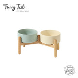 Green Ceramic Pet Big Dog Cat Bowl with Wooden Rack