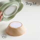 Floral Ceramic Pet Cat Dog Food Bowl Non-Slip Low Foot Wooden Stand