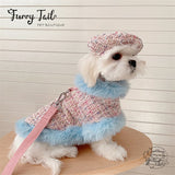 Chanel Style Knitted Cloak Stylish Cape Harness & Leash With Beret Set