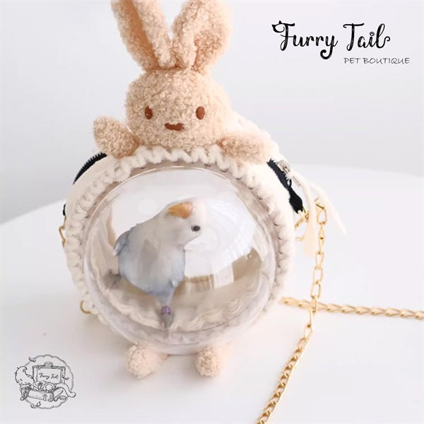 Plush Bunny Transparent Acrylic Bird Parrot Small Pet Carrier Bag FurryTail Pet Boutique PTY LTD