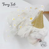 Golden Daisy HBD Dog Cat Birthday Bandana Outfit Bib Set Party Hat