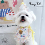 Mini Bear Pet Dog Cat Birthday Bandana Outfit Bib Set With Party Hat