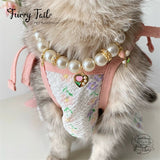 Pink Tulips Gold-Plated Pearl Jewelry Dog Cat Small Pet Necklace