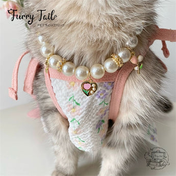 Pink Tulips Gold-Plated Pearl Jewelry Dog Cat Small Pet Necklace