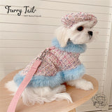 Chanel Style Knitted Cloak Stylish Cape Harness & Leash With Beret Set