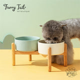 Green Ceramic Pet Big Dog Cat Bowl with Wooden Rack