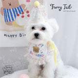 Mini Bear Pet Dog Cat Birthday Bandana Outfit Bib Set With Party Hat