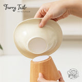 Ceramic Pet Cat Dog Bowl High Foot Anti-slip Tilted Wooden Base